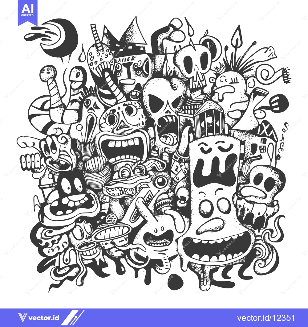 Premium Vector of A Cluster of Grotesque Cartoon Faces and Figures