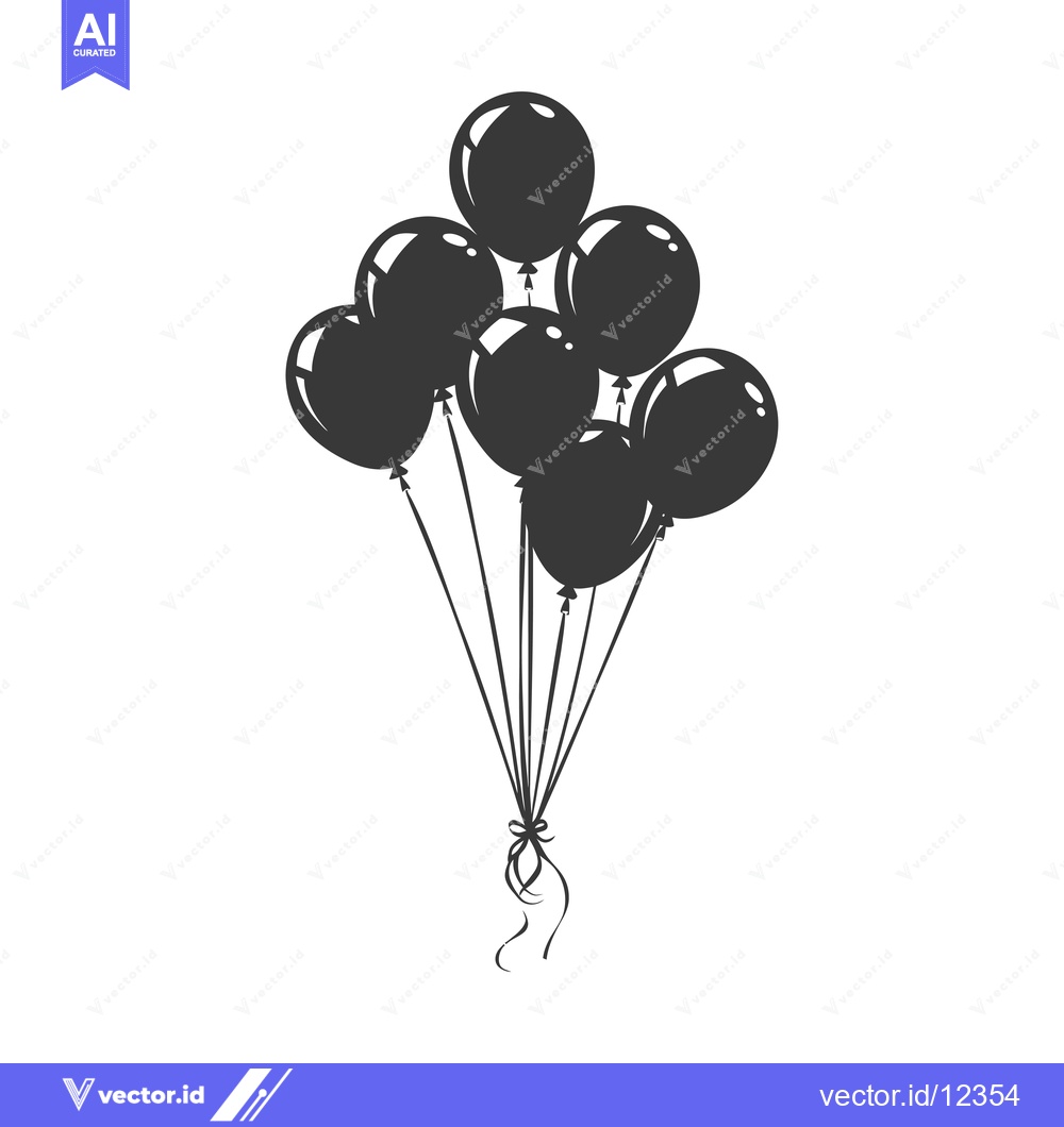 Premium Vector dari A cluster of seven black balloons tied together with a ribbon