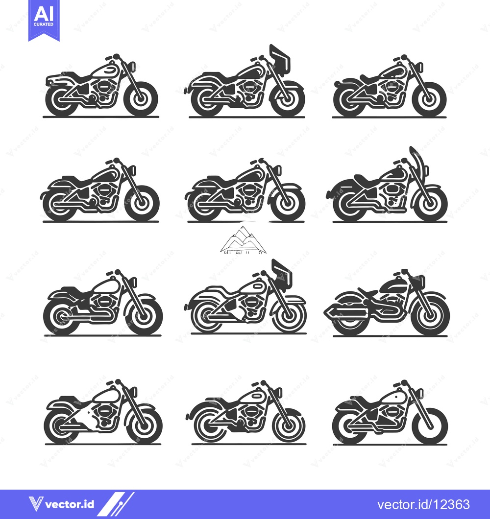 Premium Vector dari A Collection of 12 Black and White Motorcycle Silhouettes