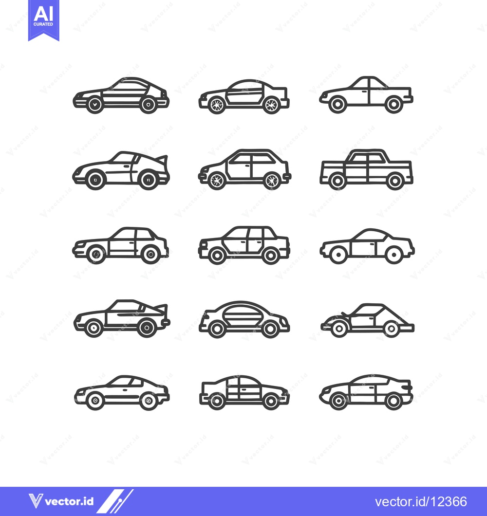 Premium Vector dari A Collection of 12 Car Outline Icons, Side View