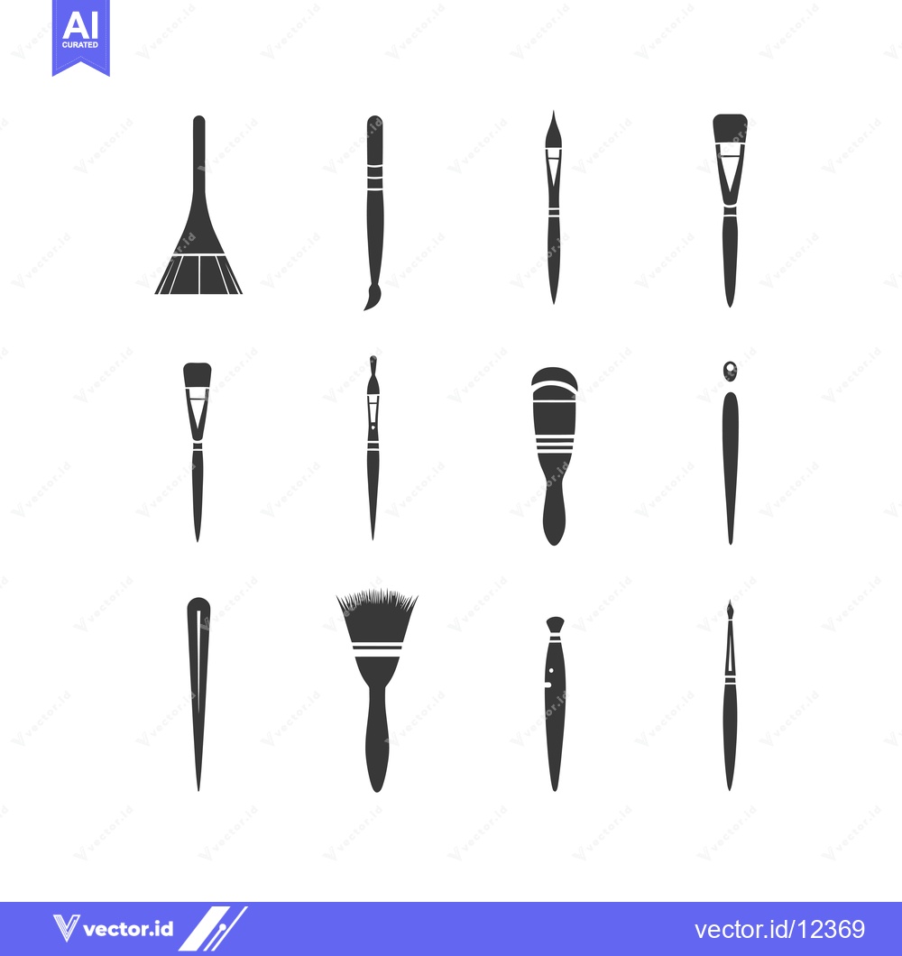 Premium Vector of A Collection of 12 Different Paintbrush Silhouettes