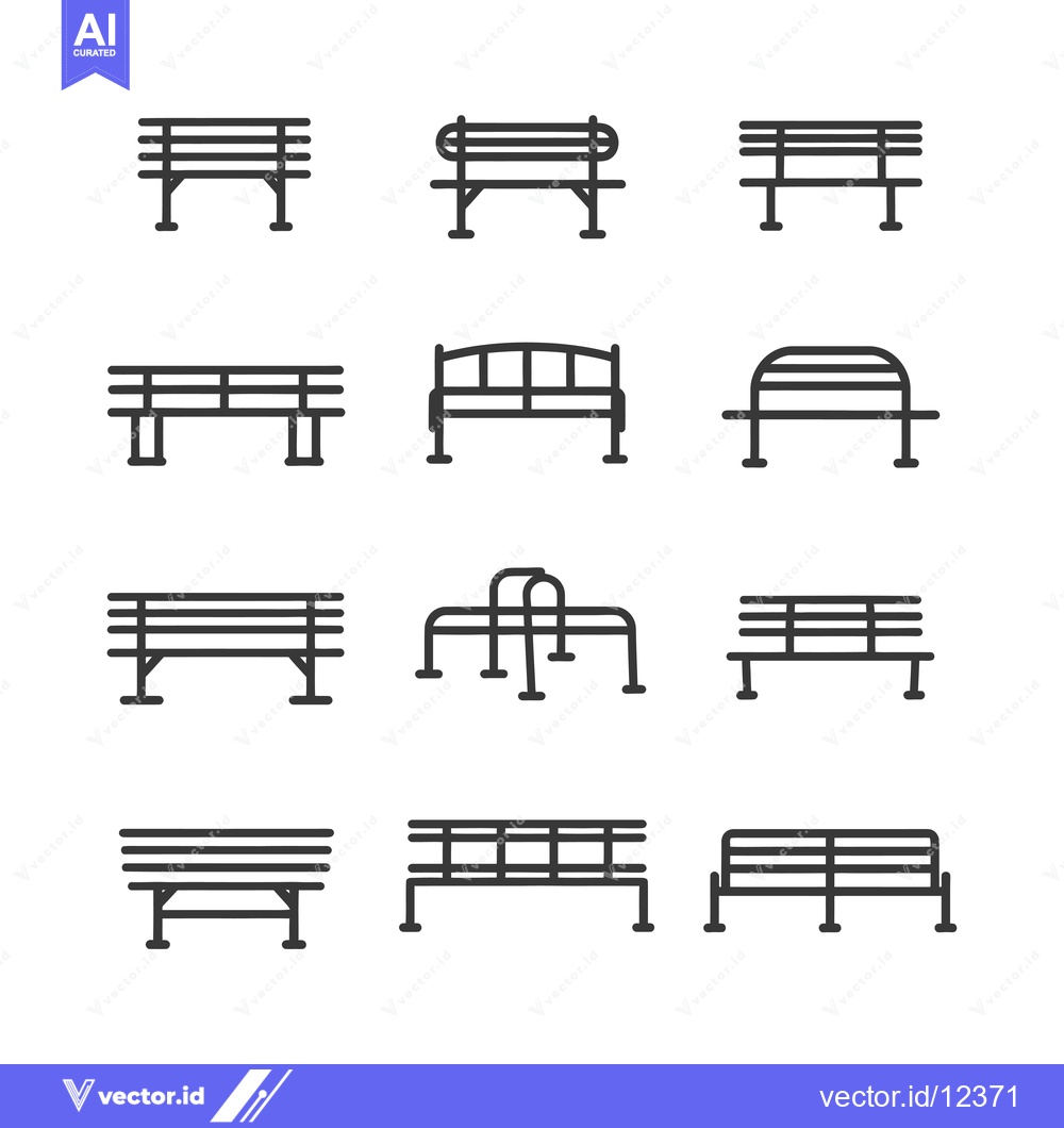 Premium Vector of A Collection of 12 Diverse Park Bench Designs Illustrated in Black and