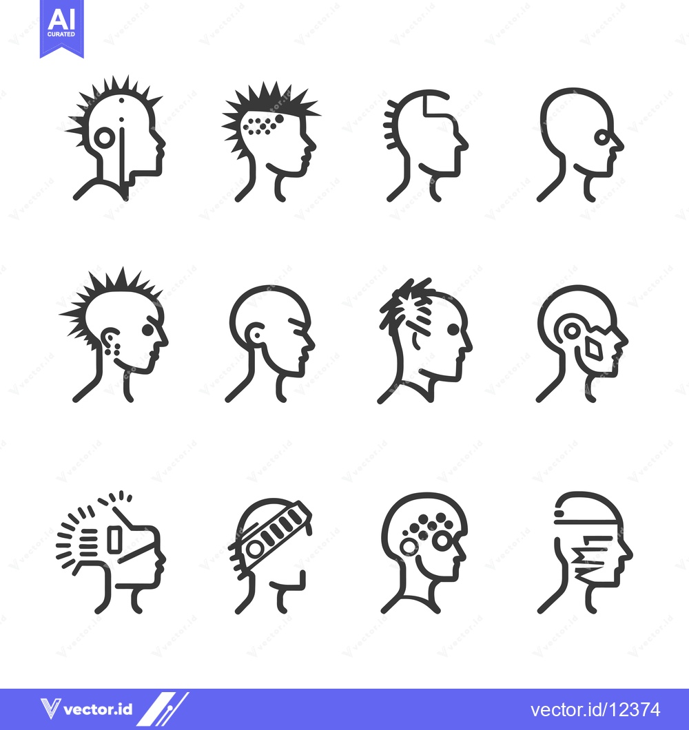 Premium Vector dari A collection of 12 human heads in profile view with different hairstyl