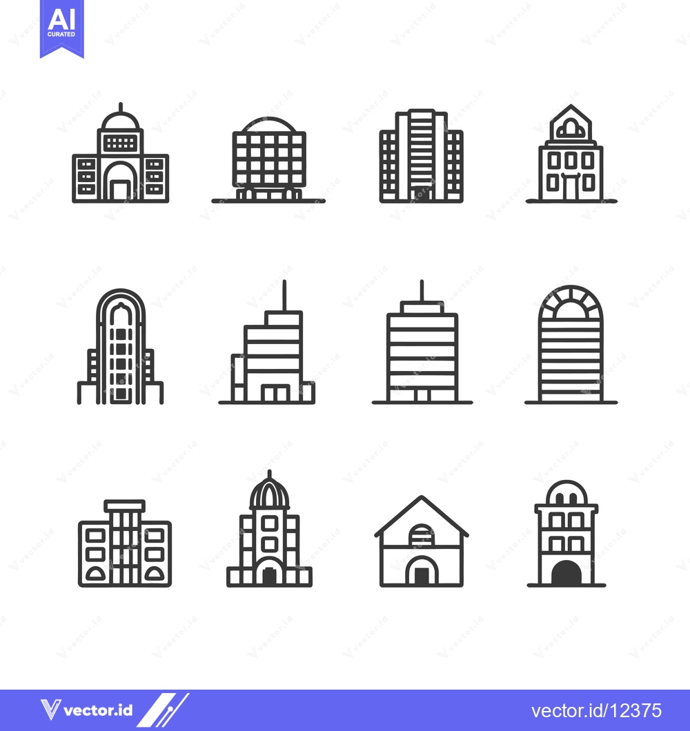 Premium Vector dari A Collection of 12 Line Art Building Icons