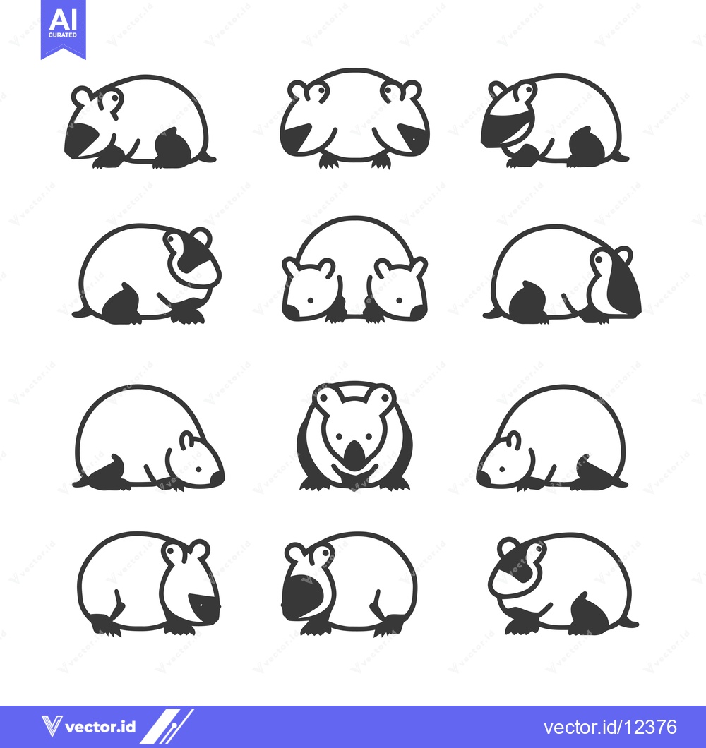 Premium Vector dari A Collection of 12  Line Drawings of a  Wombat in Various Poses