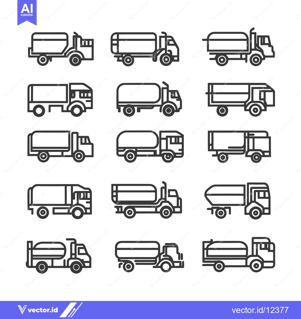 Premium Vector dari A Collection of 12 Line Drawings of Tanker Trucks
