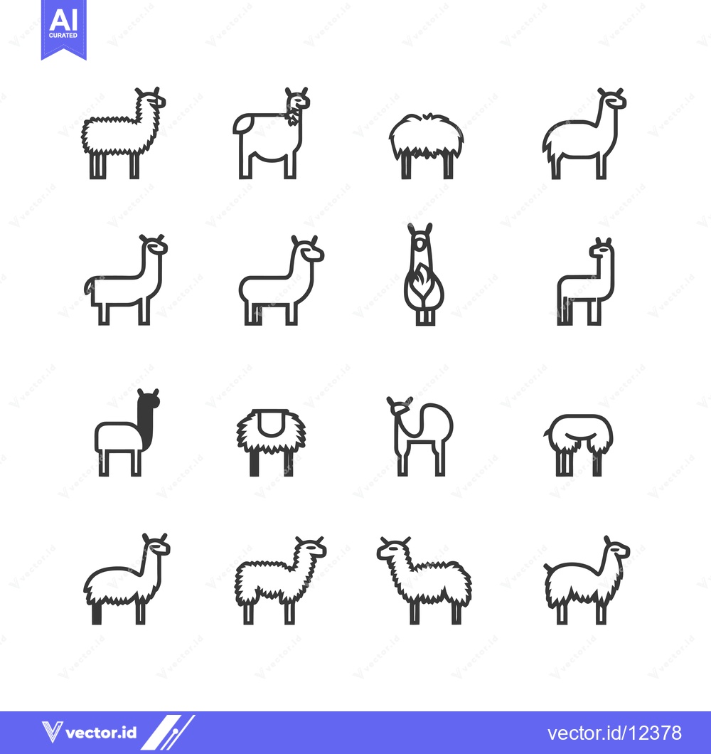 Premium Vector of A Collection of 12 Llama Line Art Icons