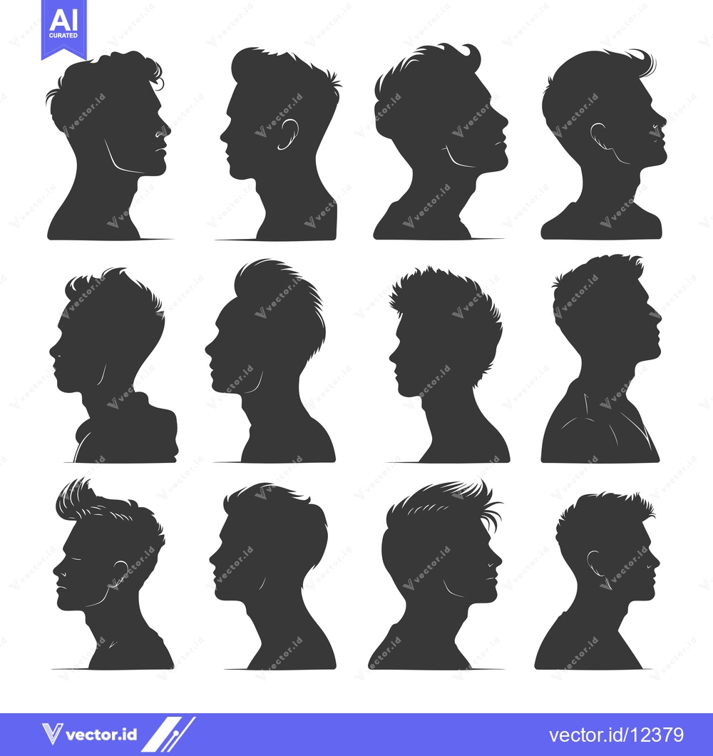 Premium Vector of A Collection of 12 Male Silhouettes with Various Hairstyles