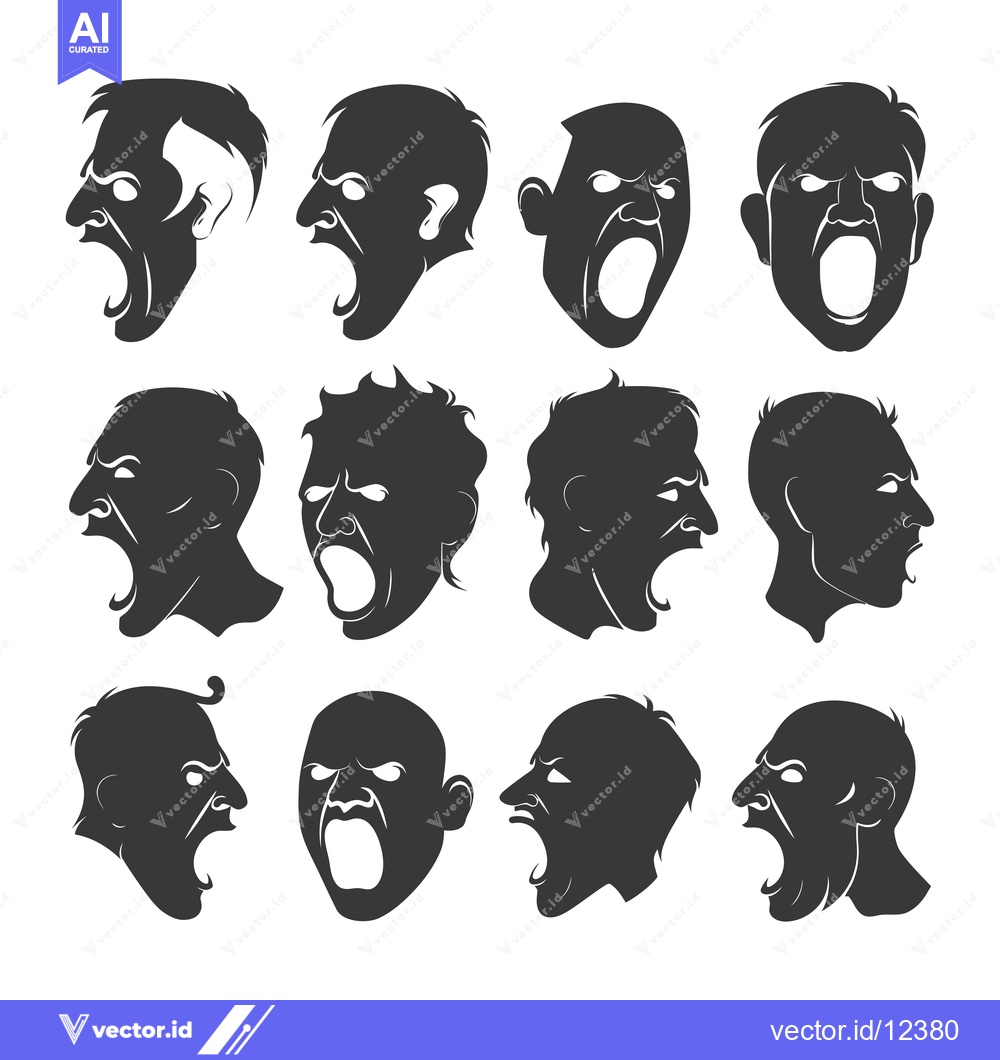 Premium Vector of A collection of 12 monochrome silhouette illustrations depicting faces