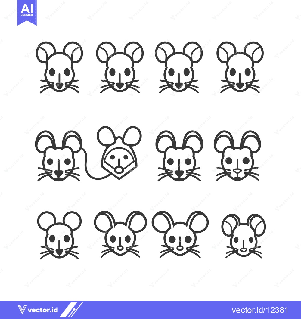 Premium Vector dari A Collection of 12 Mouse Faces in a Linear Style