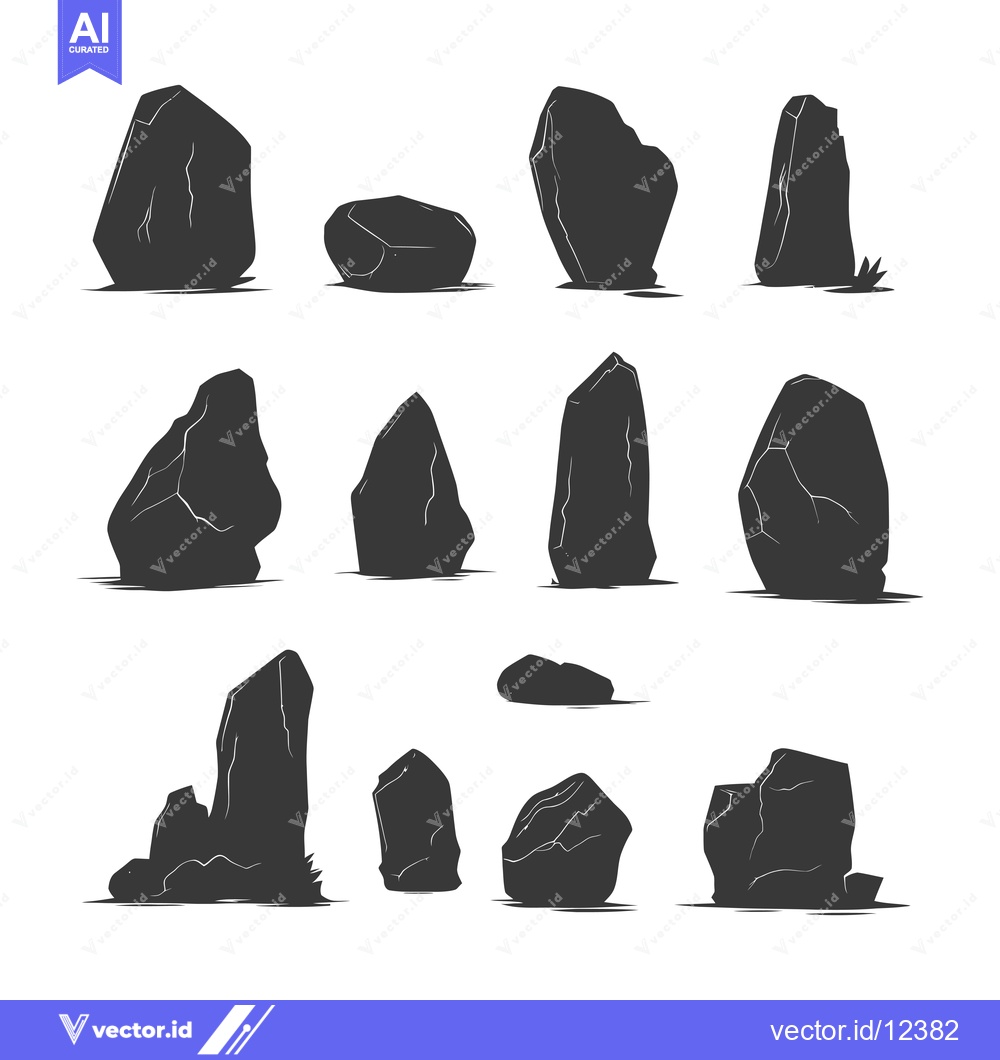 Premium Vector dari A Collection of 12 Rock Silhouettes with Varying Shapes and Sizes