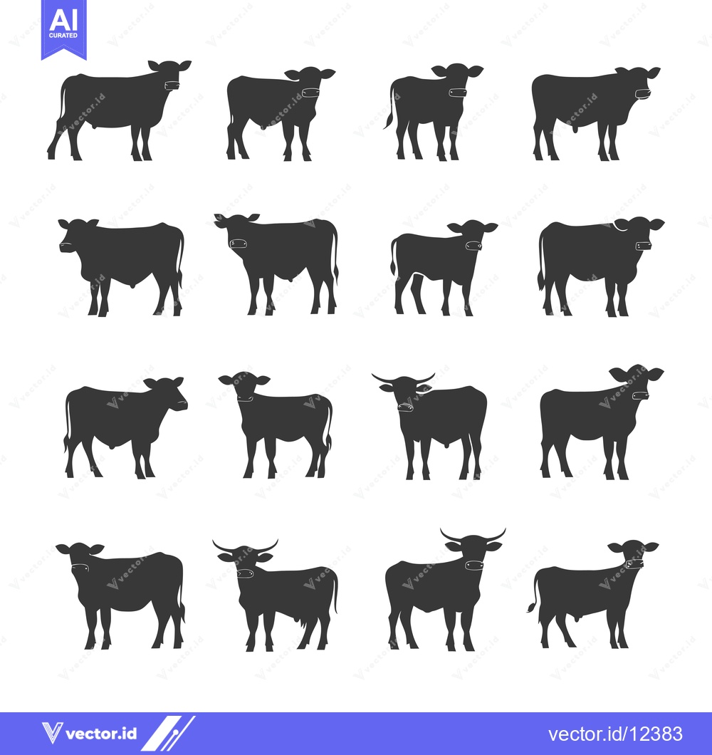 Premium Vector dari A Collection of 12 Silhouette Images of Cows and Bulls