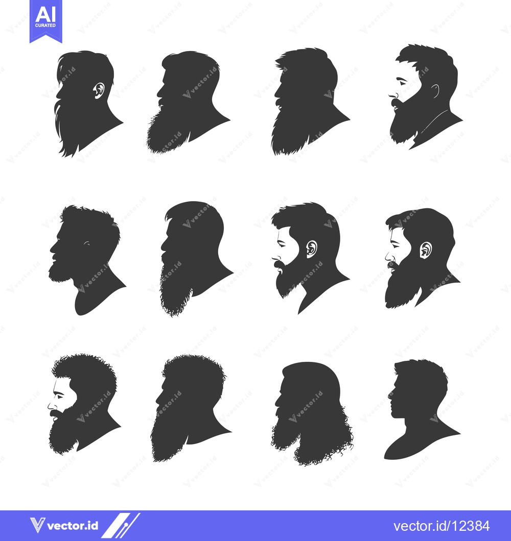Premium Vector dari A Collection of 12 Silhouettes of Bearded Men in Profile