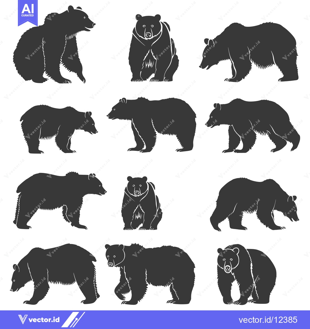 Premium Vector dari A Collection of 12 Silhouettes of Grizzly Bears in Various Poses