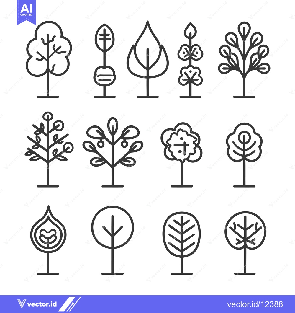 Premium Vector dari A Collection of 12 Simple Line Art Tree Icons