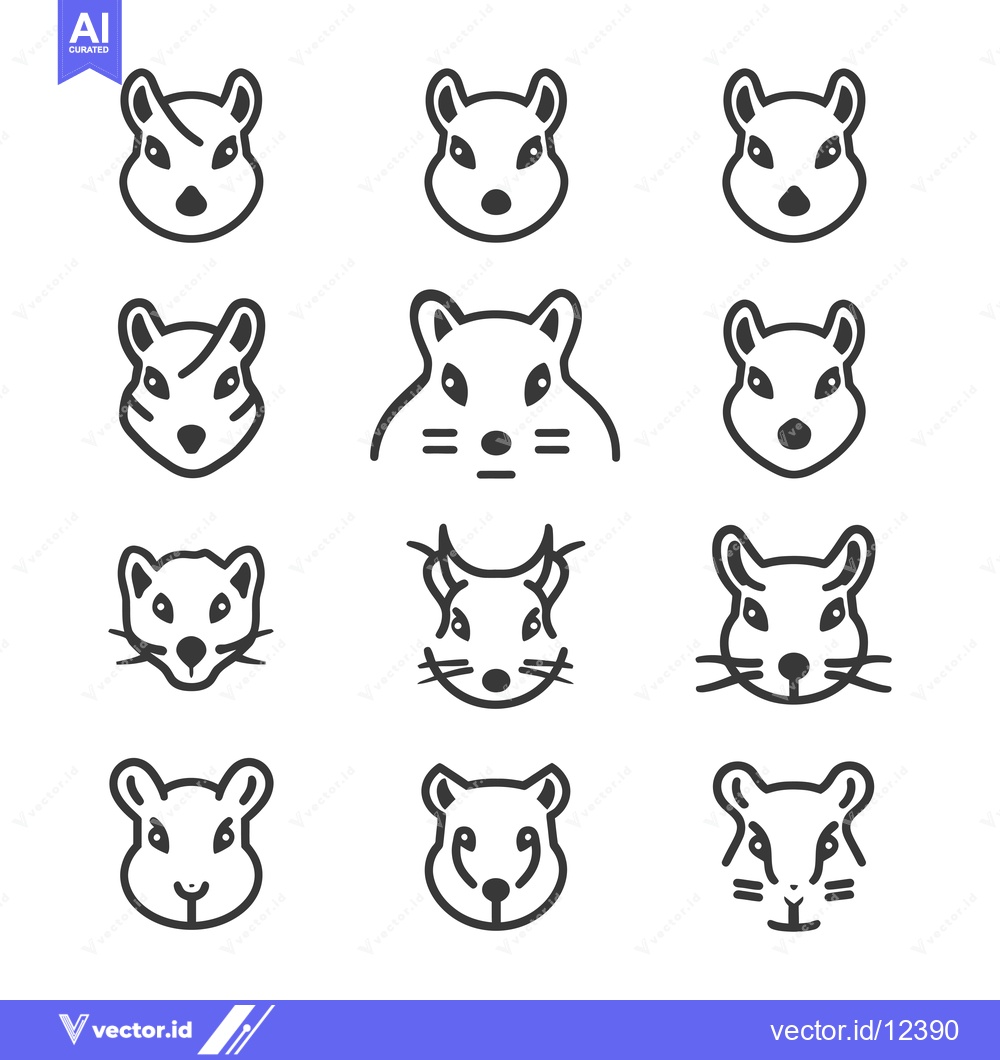 Premium Vector dari A Collection of 12 Squirrel Face Line Drawings