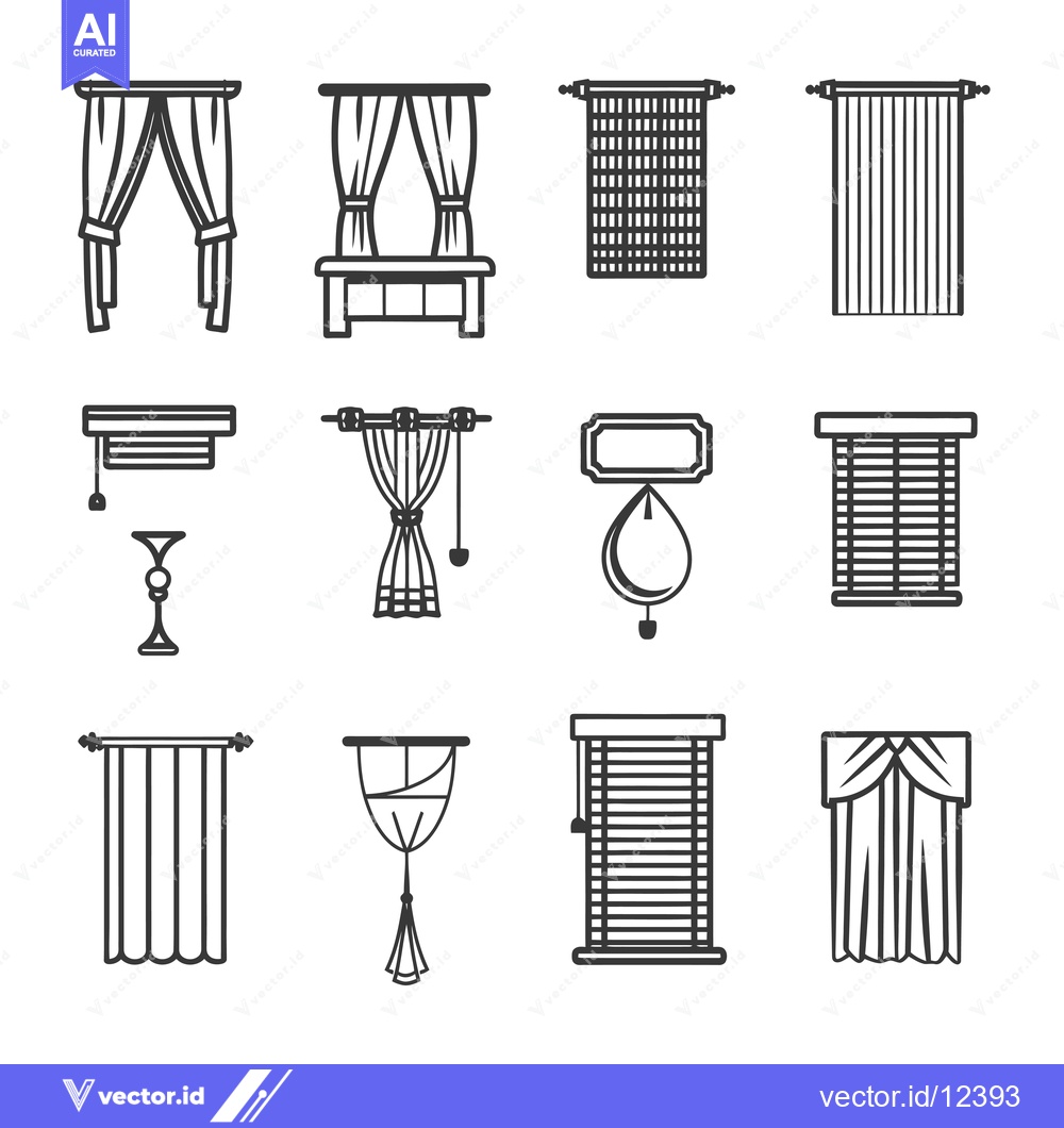 Premium Vector dari A Collection of 12 Window Treatment Icons