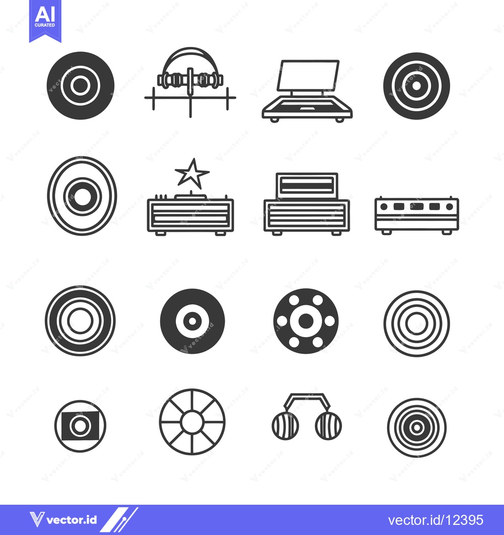 Premium Vector of A Collection of 14 Black and White Icons Depicting Audio Equipment, Sp