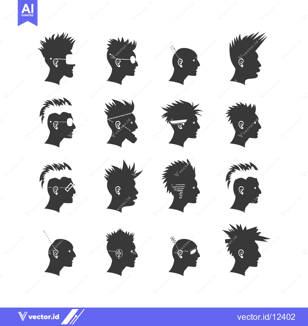 Premium Vector dari A Collection of 14 Unique Hairstyles in Silhouettes