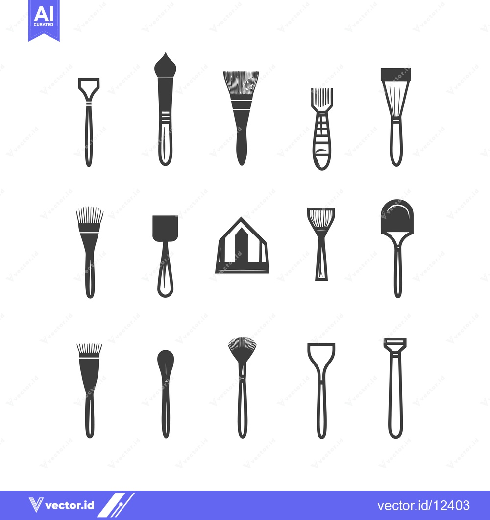 Premium Vector of A Collection of 15 Black and White Paintbrush and Spatula Icons