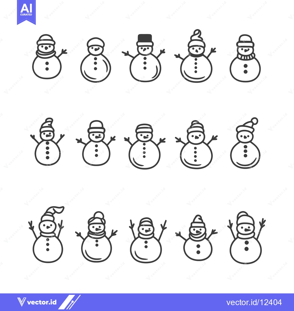 Premium Vector dari A Collection of 15 Cartoon Snowman Illustrations in Outline Style