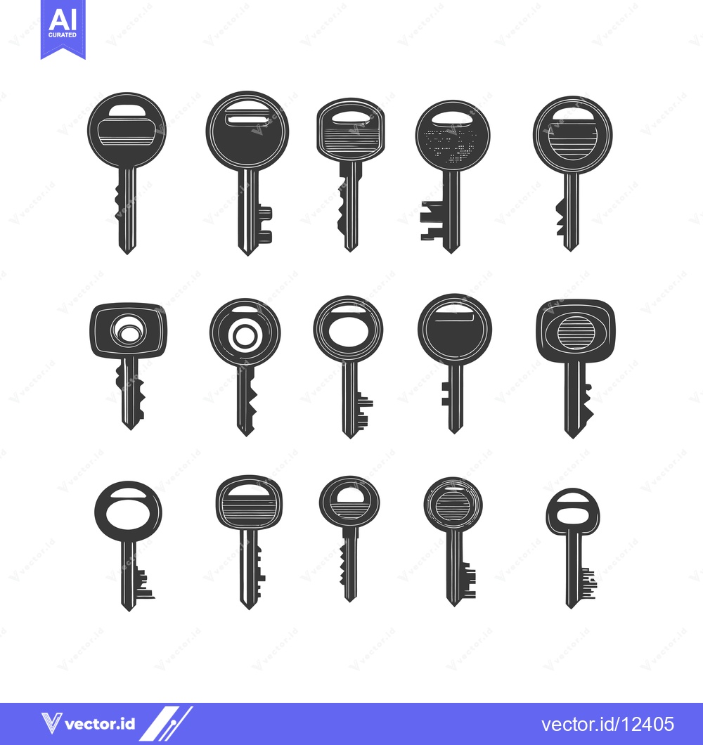 Premium Vector dari A Collection of 15 Different Key Silhouettes