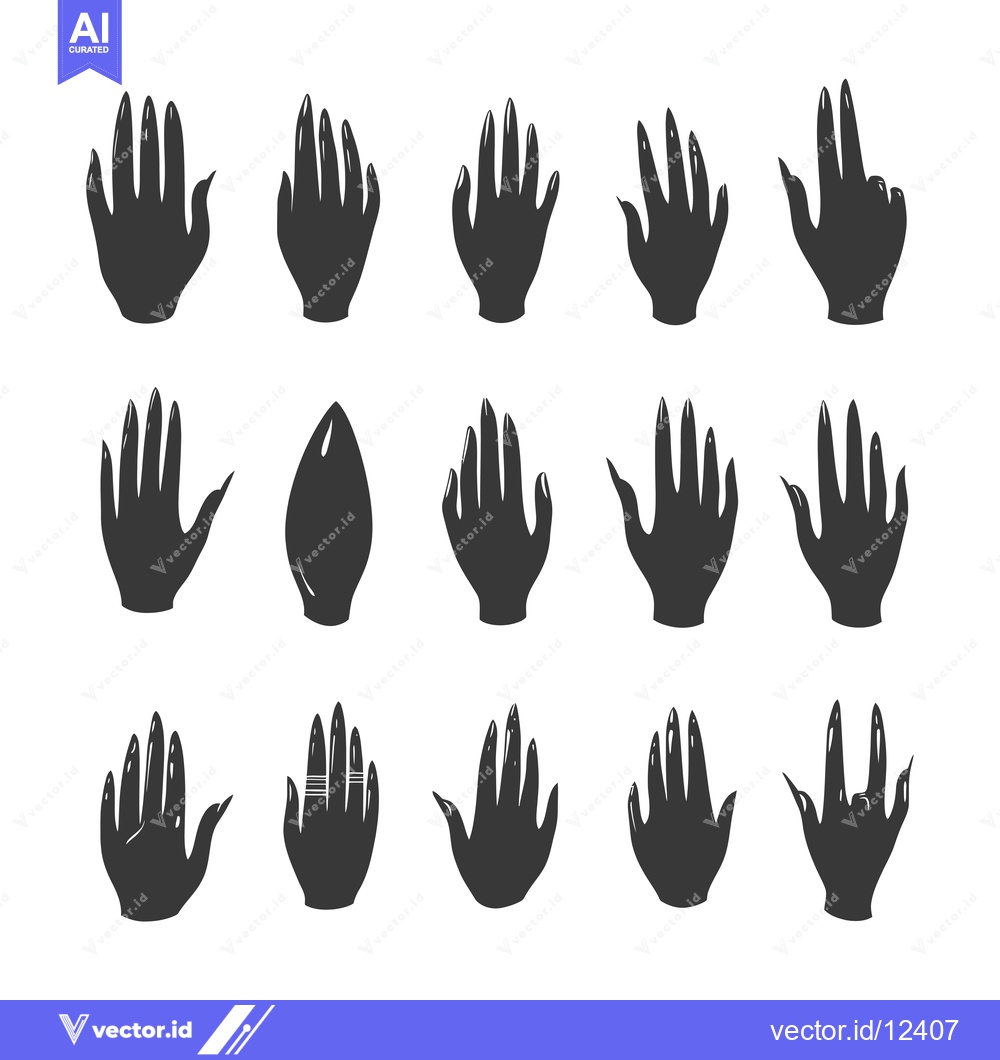 Premium Vector dari A Collection of 15 Hand Silhouettes in Various Poses