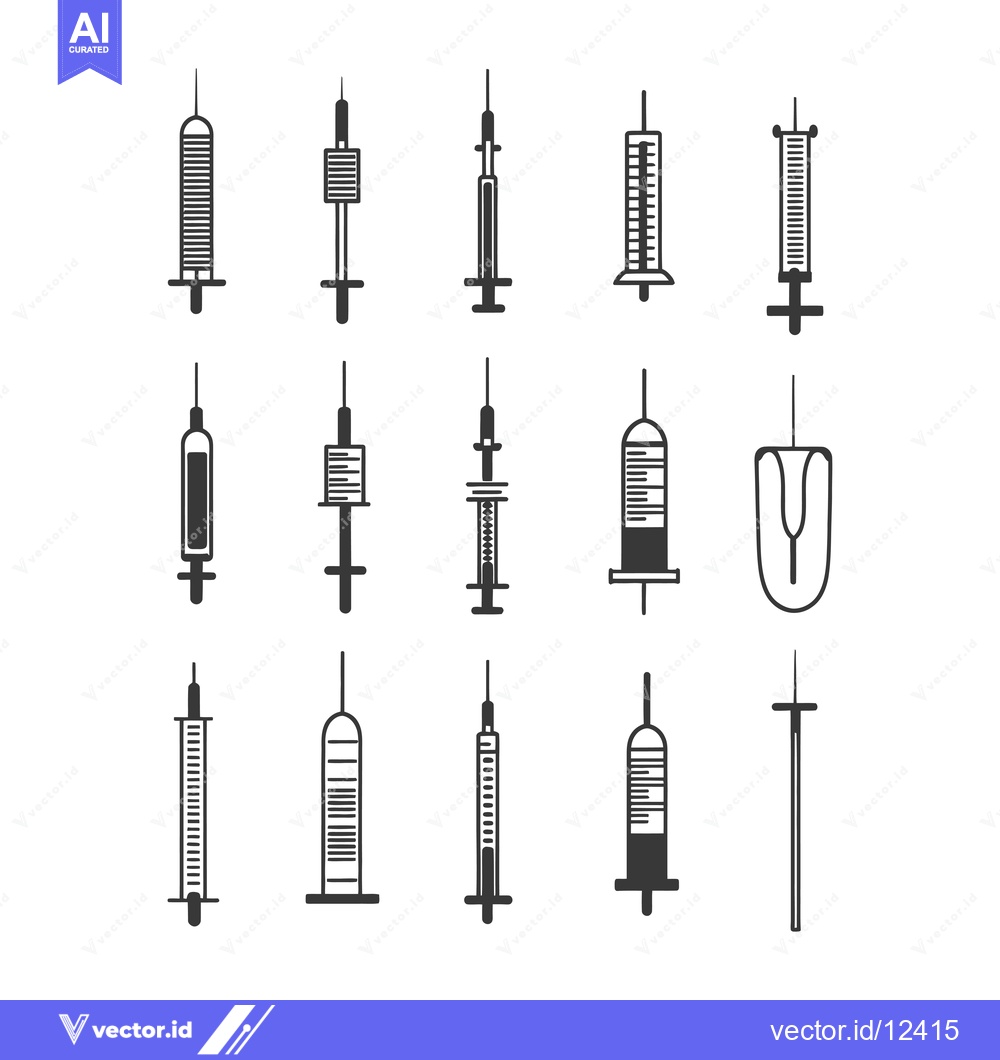 Premium Vector of A Collection of 15 Syringe Icons in Black and White