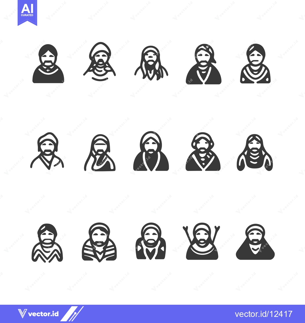 Premium Vector dari A Collection of 15 Unique Male Icons with Beards and Various Clothing