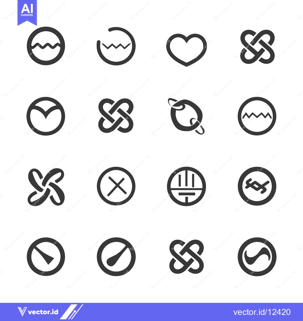 Premium Vector of A Collection of 16 Abstract Geometric Icons in Black and White