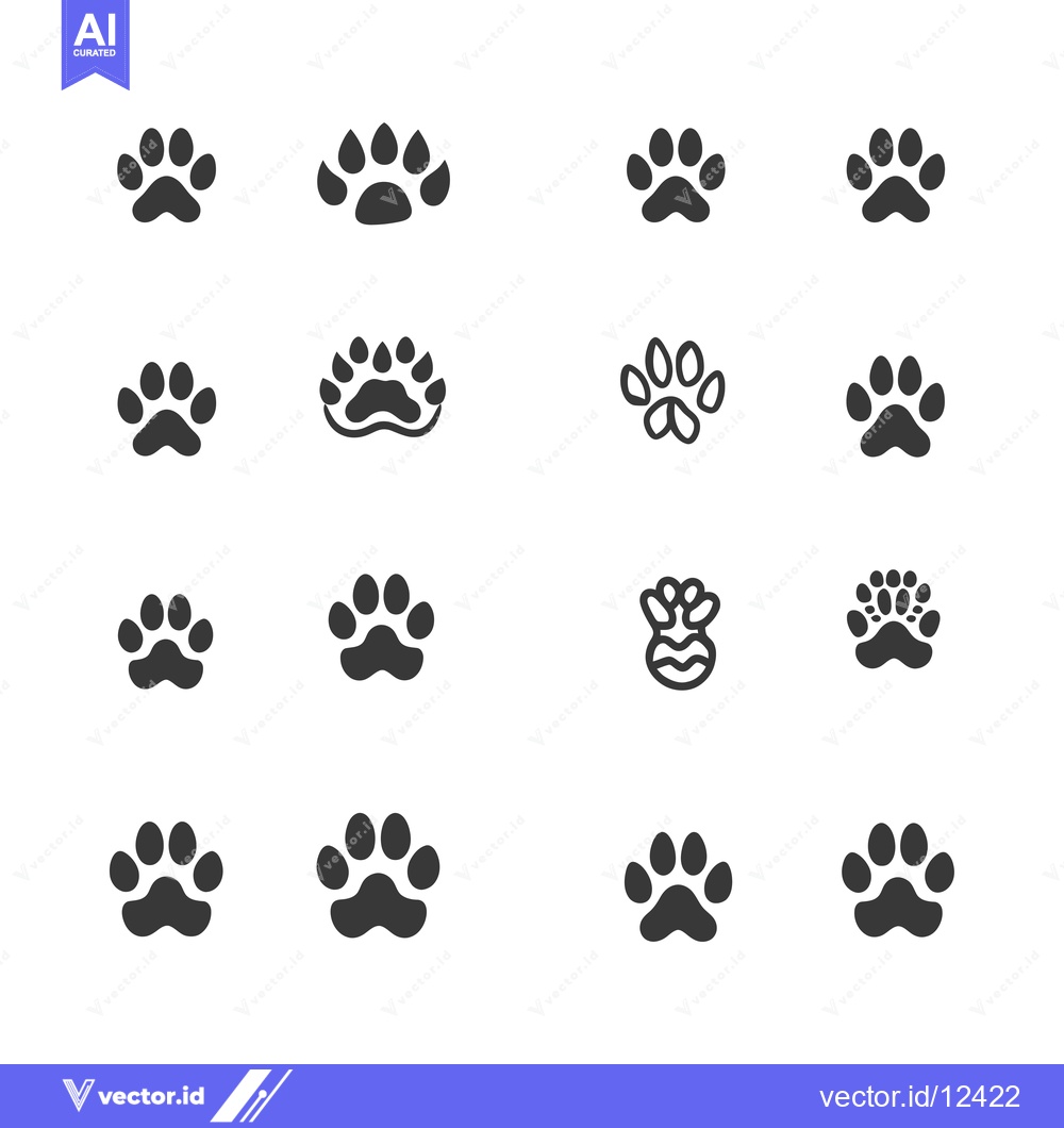 Premium Vector of A Collection of 16 Animal Paw Print Icons in Black