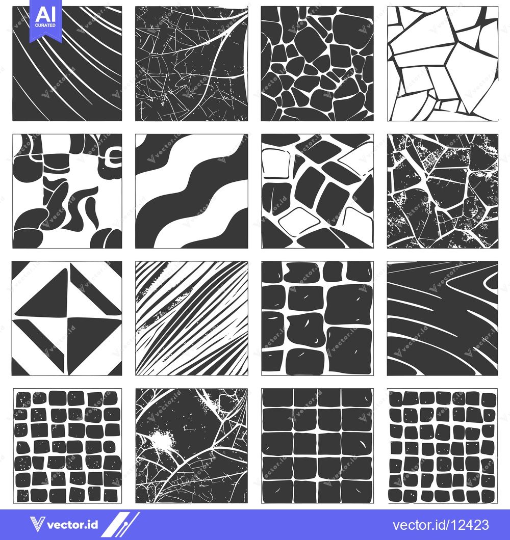 Premium Vector of A Collection of 16 Black and White Abstract Geometric Patterns