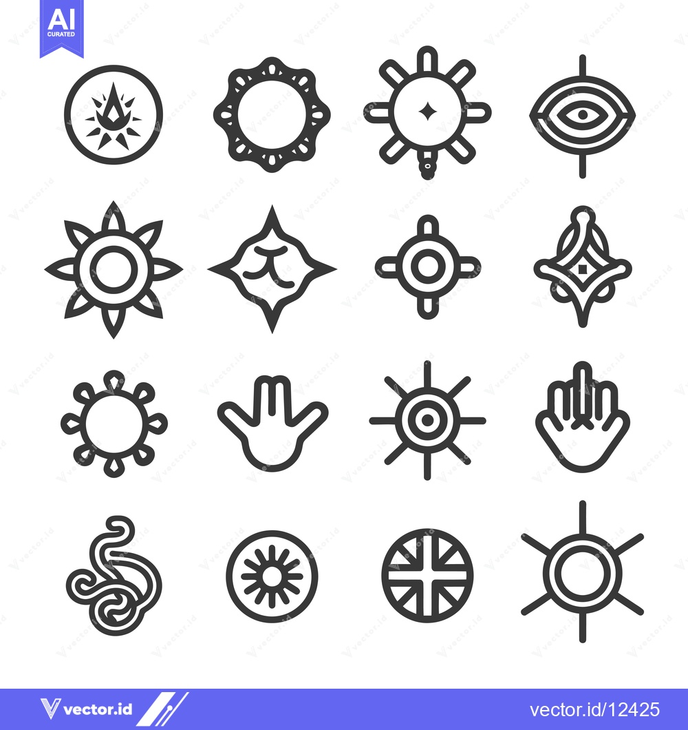 Premium Vector dari A Collection of 16 Black and White Circular Geometric Designs