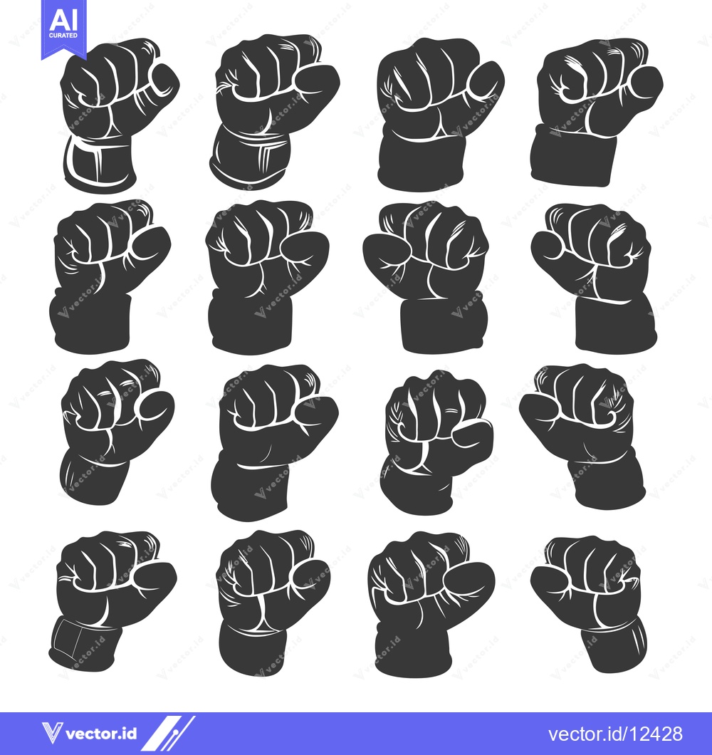 Premium Vector dari A Collection of 16 Black and White Fist Illustrations