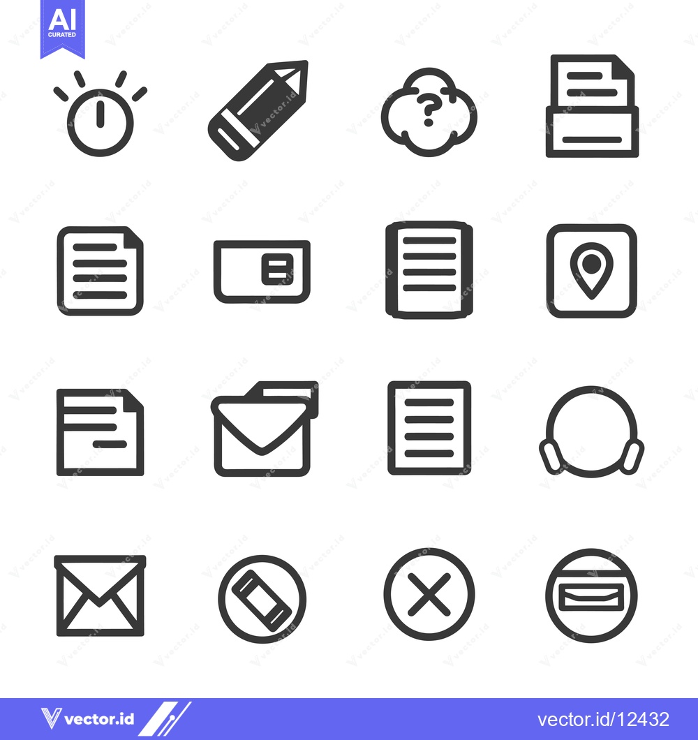 Premium Vector dari A Collection of 16 Black and White Icons Related to Documents and Comm