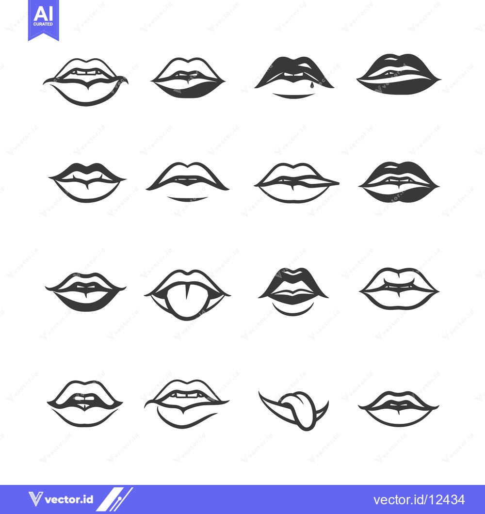 Premium Vector dari A Collection of 16 Black and White Lip Illustrations