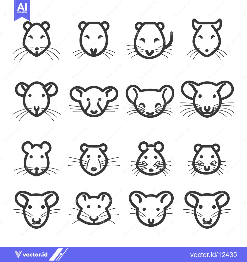 Premium Vector dari A Collection of 16 Black and White Mouse Icons with Various Expression