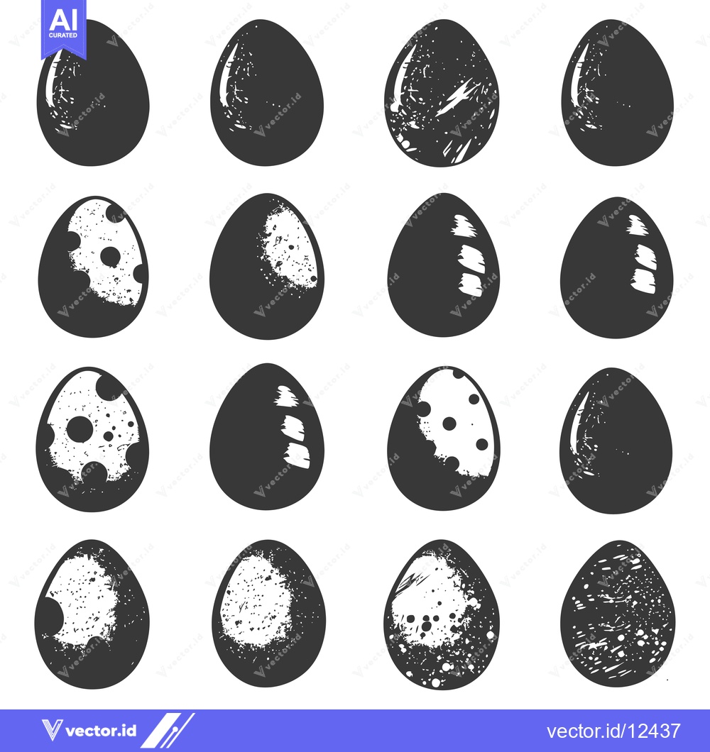 Premium Vector dari A Collection of 16 Black and White Stylized Eggs with Various Patterns