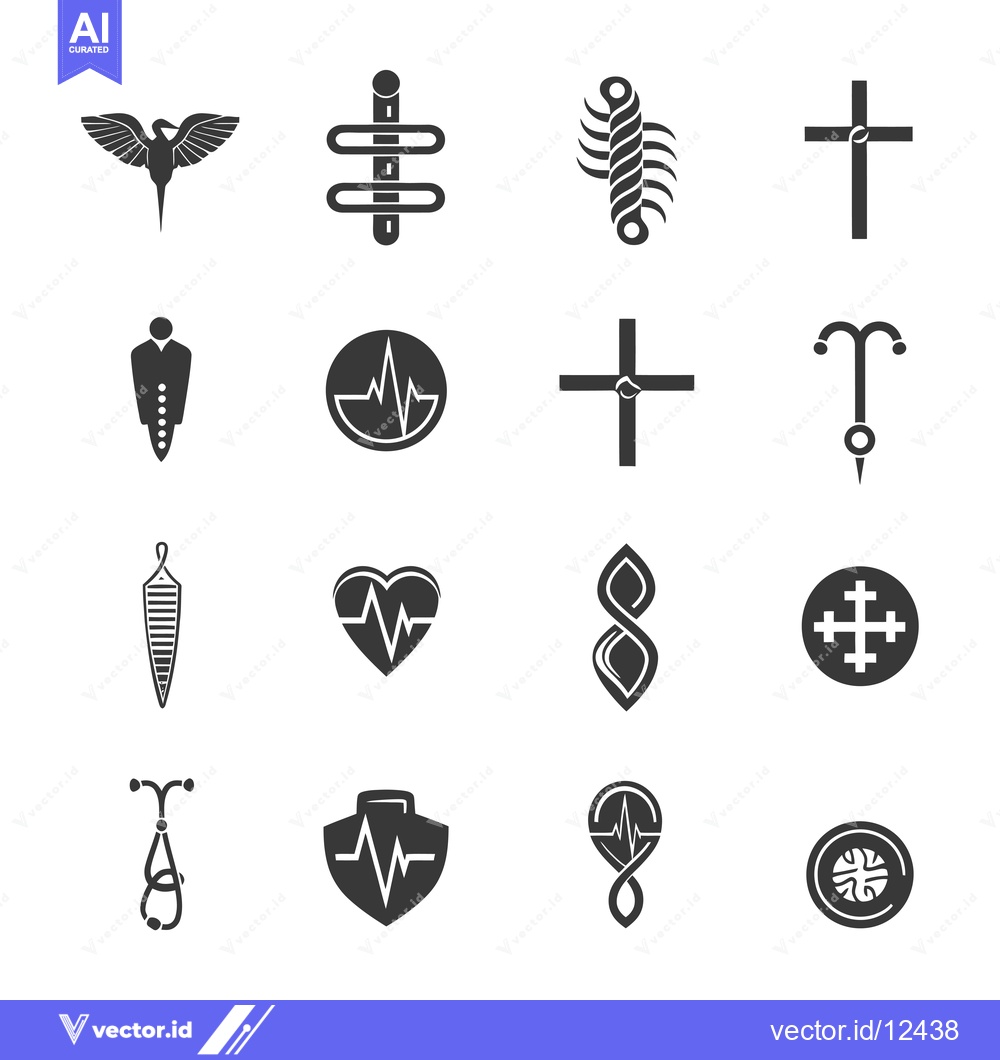 Premium Vector dari A Collection of 16 Black and White Symbolic Icons