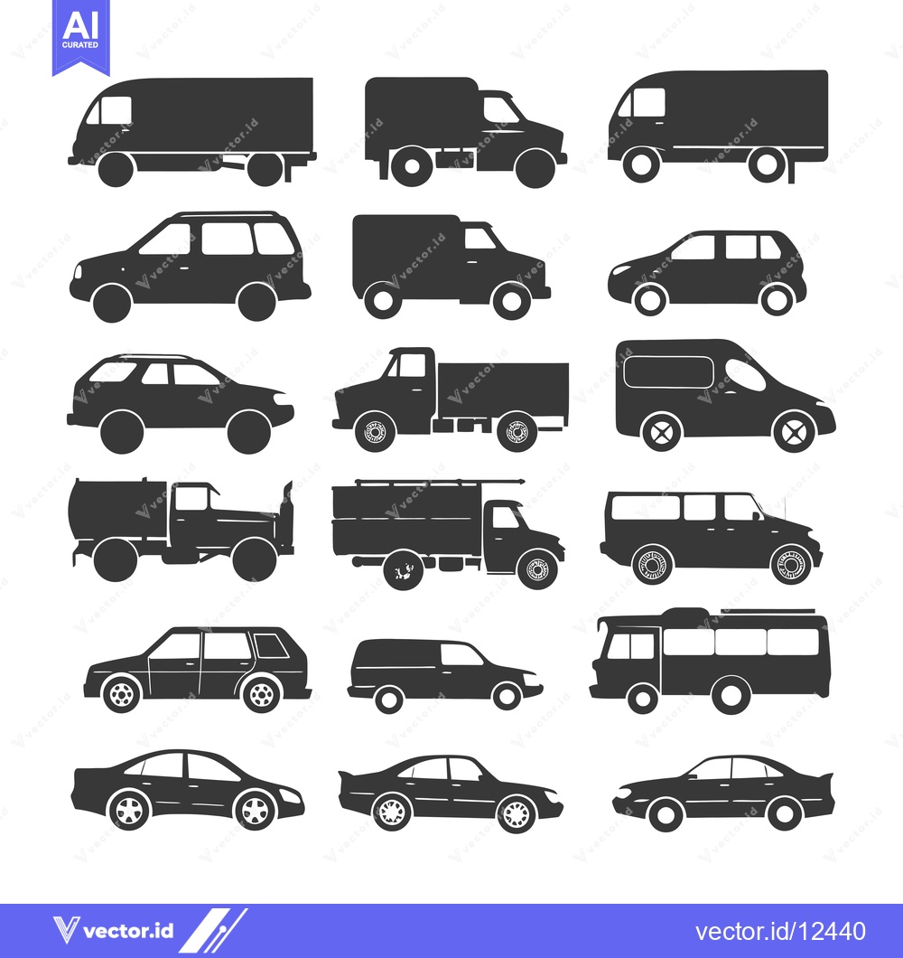 Premium Vector of A Collection of 16 Black Silhouette Vehicle Icons