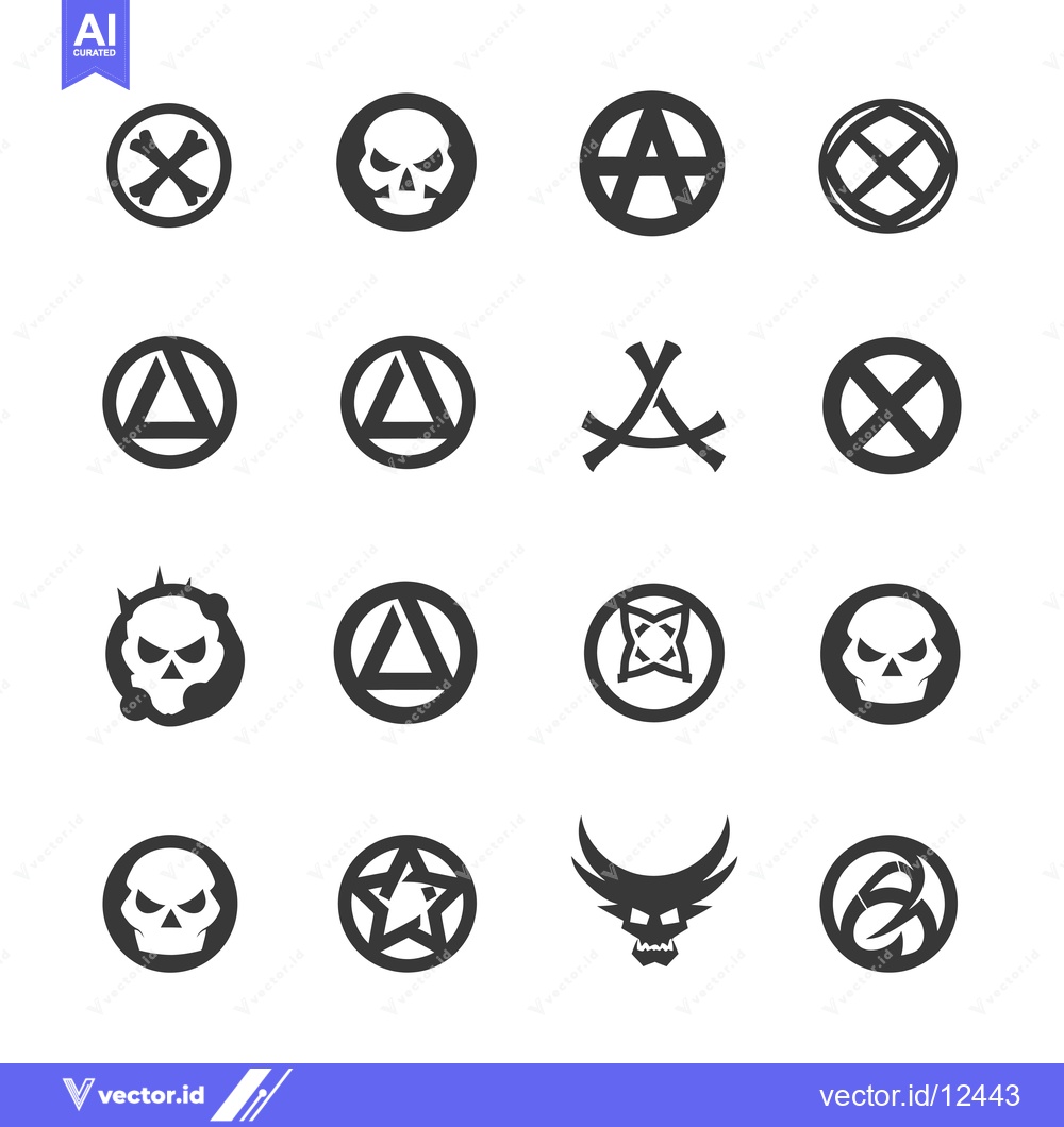 Premium Vector dari A Collection of 16 Circular and Abstract Skull and Anarchy Symbols