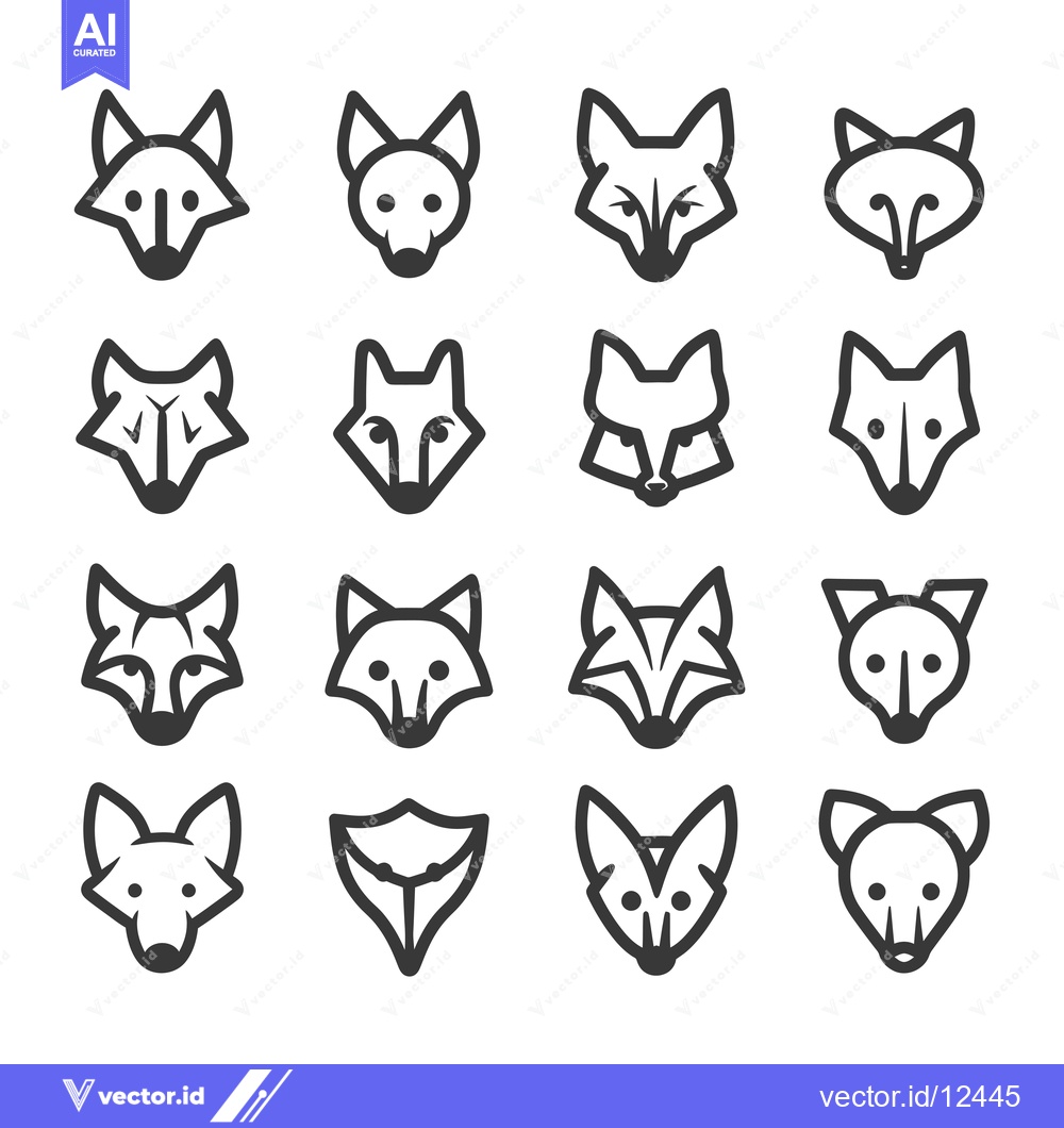 Premium Vector dari A Collection of 16 Different Fox Head Outline Icons