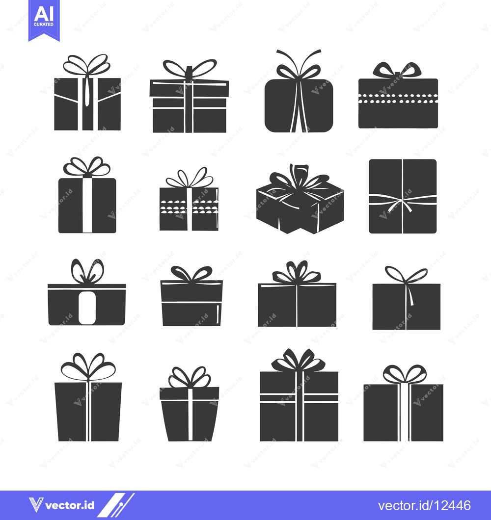 Premium Vector of A Collection of 16 Different Gift Box Silhouettes with Bows