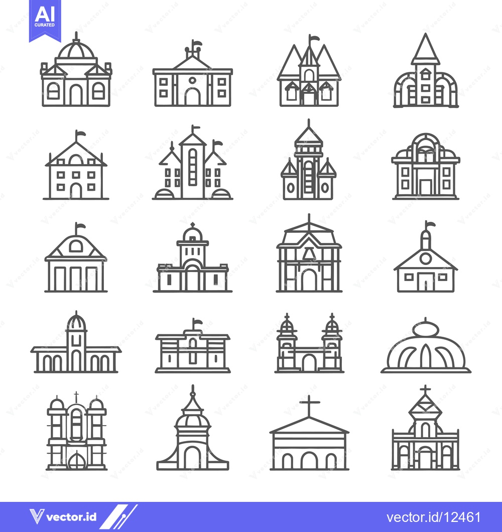 Premium Vector of A Collection of 16 Line Drawings Depicting Architectural Styles