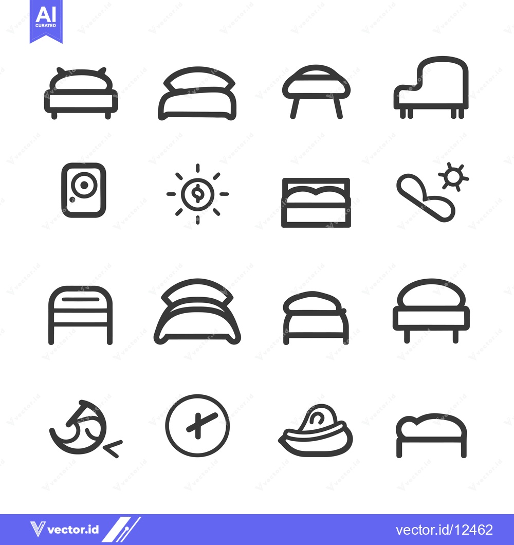 Premium Vector dari A Collection of 16 Line Drawings Depicting Beds, Furniture, and Other
