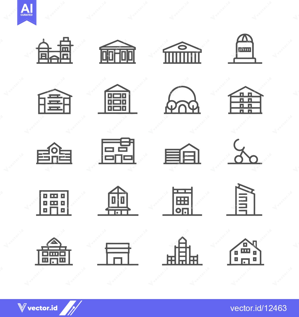 Premium Vector of A Collection of 16 Line Drawings Depicting Diverse Building Styles