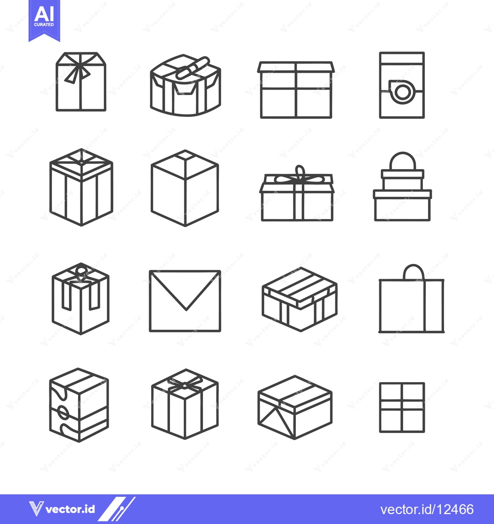 Premium Vector dari A Collection of 16 Line Drawings Depicting Various Types of Boxes and