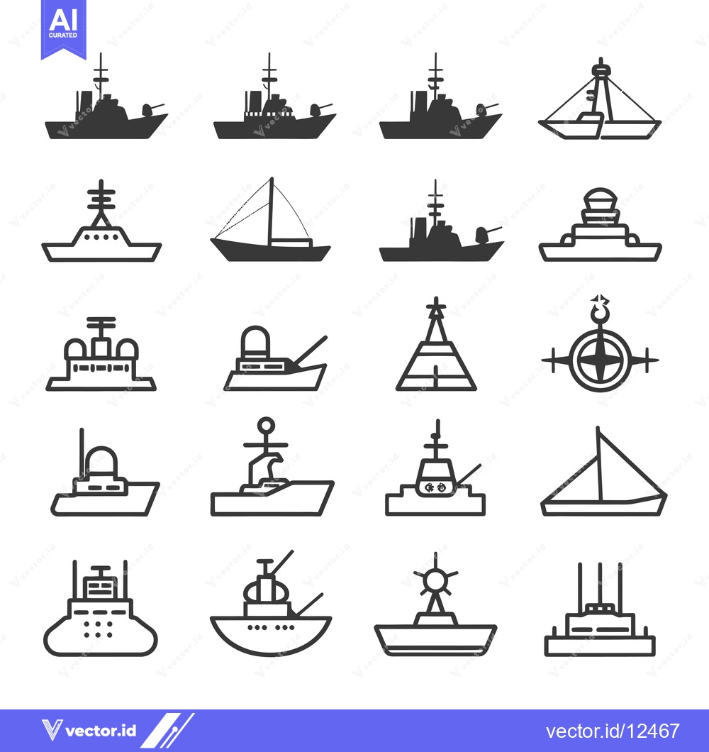 Premium Vector of A Collection of 16 Line Drawings Depicting Various Types of Ships