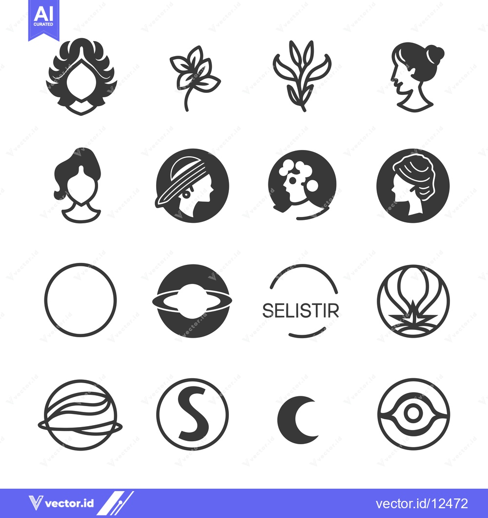 Premium Vector of A Collection of 16 Monochromatic Logos Featuring Abstract Shapes, Flor