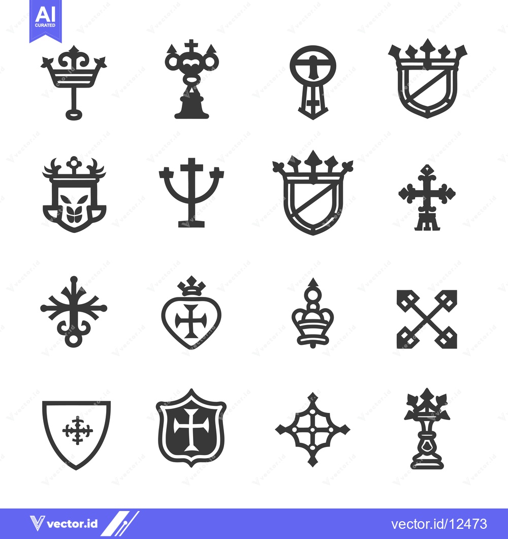 Premium Vector dari A Collection of 16 Ornamental, Heraldic, and Religious Symbols